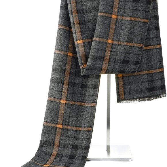 Mens Winter Warm Long Soft Scarf Plaid Tassel Scarf for Men Soft Classic Scarves - Picture 2 of 7